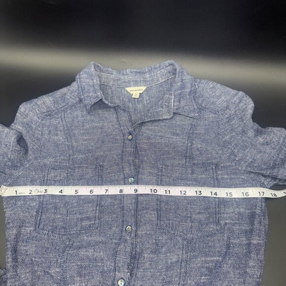 MAX STUDIO Women’s Blue Linen Blend Button Up Roll Tab Sleeve Shirt Dress Sz S - Picture 6 of 7